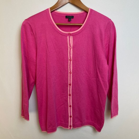 Talbots Womens Cardigan Sweater Size L Pink Long Sleeve Stretch Casual - Picture 1 of 7